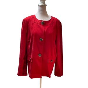 JM Collection Red Faux Suede Long Sleeve Button Front Jacket/Blazer Size 14